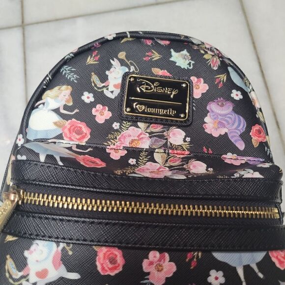Disney Loungefly Women\'s Black Floral Print Zipper Around Backpack Rare HEART main image 13